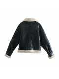 Winter Women Streetwear Faux Leather Fur Lapel Crop Jacket Autumn Female Moto Biker Thick Warm Sheepskin Outwear