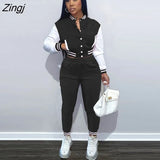 Winter Baseball Sport Women's Set Jacket and Pants Suit Active Sweatsuit Tracksuit Two Piece Set Fitness