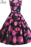 Women Summer Floral Beach Sleeveless Party Midi with Belt Elegant Vintage A Line