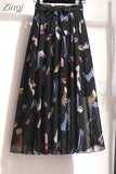 floral print chiffon skirts women Sprint Summer korean A line Pink streetwear high waist ladies midi