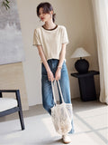 Collage Texture Of Wood Ear By The Short-Sleeved T-Shirt Women's Summer Splicing Color Design Design Slim Slim