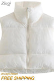 Women's Winter Crop Vest Zip Up Stand Collar Sleeveless Cropped Puffer Vest Lightweight Padded Gilet Warm