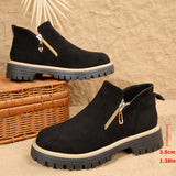 New Large-Size Double Zipper Thick-Bottomed Martin Boots Women's Short-Head Velvet Rough And Bare