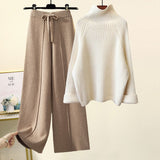 Version Of The Lazy Suit Women 2025 New Autumn And Winter Thick Thick Knitted Knitted Knitted Wide Leg Pants Two