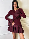 Ruffled Patchwork Long Sleeve Mini Dress- Outfit