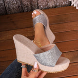 Zingj Bottom Slope With Slippers Female 2024 Summer New Sequins Fashion Super High Heel Outside Wear Large Size