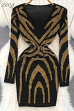Women Sexy Sequins Bodycon Dress Female Elegant V-Neck Long Sleeve High Waist Golden Sequined Sheath Mini Vestidos