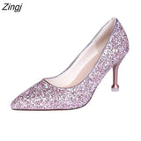 Autumn New Fashion Sequins High Heels Korean Version of The Wild Pointed Shallow Mouth Banquet Wedding Shoes plus size