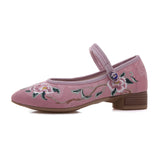 Zingj Grain Sole, Pointed Shoes Single Square Heel Fashionable Low Heel Embroidered Cloth Shoes, Retro Plate Buckle Embroidered Cloth Shoes Women's