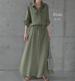 2025 New Japanese Pocket Long Sleeves Long Casual Clip Dress