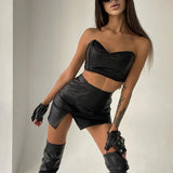 Zingj New Winter Strapless Vest Sexy High Waist Slim Slim Women's Slit Skirt