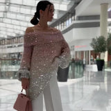 Zingj Autumn And Winter New Solid Color Sequins Hot Style A Word Shoulder Loose Languid Lazy Wind Sweater Female-Outfit