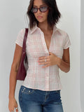 Style Organ Folds Solid Color POLO Collar Short-Sleeved Shirt To Close Short Buckle Umbilical