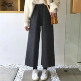 Leg Pants Women Woolen Leisure Solid Ankle-length Baggy Trousers All-match Elegant Fashion Daily Streetwear All-match