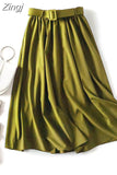 Elegant Women Skirt 2023 Spring And Summer Solid High Waist Belt A-Line Vintage Office Party Long Skirt Faldas Jupe