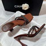 High Heels 2025 New Crystal Chain Side Toe Horseshoes And Cool Drag Women's