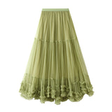 Swing Design Fashion Mesh Dress Sweet Wooden Ear Lace A Word Big Swing Ponum Skirt