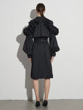 Sister Wind 2025 Autumn New Advanced Sense Fold Splicing Bubble Sleeve Closed Waist Long Solid Color Coat