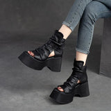 Thick-Bottomed Cool Boots Women In The Spring And Summer Of 2025 New Fish Mouth Loose Cake High Help Roman Women Cold