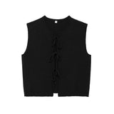 Autumn Women's Bow Tie With Loose V-Neck Sleeveless Knitted Vest