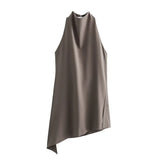 Women's Clothing Neck Tie Minimalist Top + Mid-Rise Loose Trousers