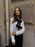 Women's Clothing 2025 Winter New Fashion Round-Necked Squint Bow Trim Short Coat