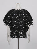 Temperament Hollow Short-Sleeved Collar Top 2025 Autumn New High-End Fashion Loose Shirt