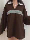 Fleece Patchwork Half Zip Sweatshirt- Outfit