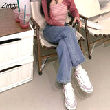 Jeans Women High Street All-match Retro Autumn Teens Denim Trouser Loose Student Chic Boyfriend Bottom Wide-leg Hot