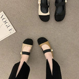 Fragrant Wind Square Single Shoes Evening Equal Pearl Loose Band Collage Mary Jane Fashion Women's Shoes Spring And Autumn High