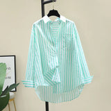 Shirt 2025 Spring And Autumn Casual Polo Collar Long Sleeve Stripe Loose Retro Stripe Commuting Top