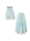 Style French Blue Holiday Vest Sleeveless Dress High-End Vest Half Dress Two