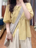 Bubble Sleeve Cotton Short Sleeve Shirt Women's Summer Thin Chic Beautiful Design Shirt Doll Shirt