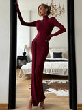 Turtleneck Long Sleeve Wrap Maxi Dress- Outfit