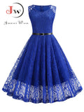Women Summer Dress 50S 60S Elegant Vintage Lace Dress Robe Sleeveless Party Casual White Midi
