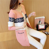 Women Long Sweater Korean 2023 Autumn Cashmere Cardigan Knitted Sweater Rose Red Fashion Print Winter Sweaters 7479