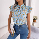 Shooting Spring And Summer Leisure Flowers And Wood Ears With Bow Chiffon Shirt Women's