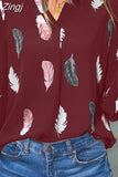 Feather Print Blouse Chiffon Shirts Women Long Sleeve Tops Autumn V-Neck Causal Loose 5XL Clothes Blusa Mujer