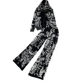 Zingj Suit Female Autumn And Winter Ink Painting Jacquard Zipper Hoodie Two Sets Of High Waist Wide Leg