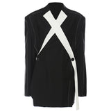 New Oversize Black And White Splicing Color Loose-Fitting Version Of The Thick-Line Design Suit Jacket