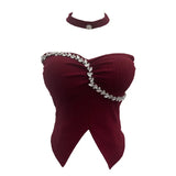 Thai-Style Hanging Neck Small Sling With Drill With Chest Pad Irregular Wearing Sleeveless Knitting Top