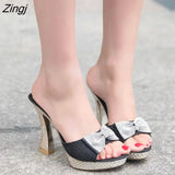 Women Platform High Heels Slippers Bowknot Design Glitter Bling Wedges Sandals Sexy Peep Toe Women Nightclub Party Wedding