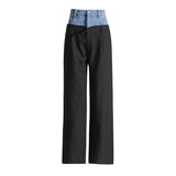 Commuting Style In The Fall Of 2025 New Denim Splicing Trousers Design Wide-Legged Bumpy Casual