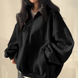 Solid Color Half Zip Up Oversized HoodieOutfit