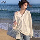 Women Chic Loose Long Sleeve Basic Autumn Ladies Clothing Korean Fashion Outerwear V-neck Female Streetwear