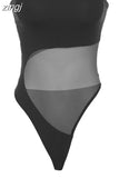 Sexy Beach Style Mesh Bodysuit Women Sleeveless Backless Patchwork See Through Body-Shaping Vacation Clubwear