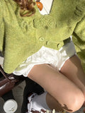 Sen Knitted Cardigan Loaf Collar Sweater Woman Fresh Sweet Wind Relaxed Leisure