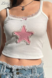 Sweet Chic Cute Strap Mini Camis Tops Star Patched Lace Trim Summer Crop Top Female Korean Style Slim Y2K Retro