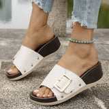 Bottom Leopard Print With Buckle Casual Slippers Women's New Fashion Pedal Large Size Fish Mouth Heel