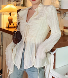 Front Tie Ruffle Long Sleeves BlouseOutfit